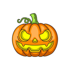 Spooky Halloween Icon Set. Pumpkin, Ghost, Bat, and Skull. Holiday Symbol, Flat Vector Illustration.

