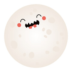 Full moon with kawaii face isolated on transparent. Flat vector illustration. Cute cartoon character. Mid Autumn Festival, Tsukimi, Chuseok design element, holiday clip art