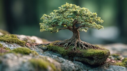 Miniature Bonsai Tree on a Rocky Outcrop