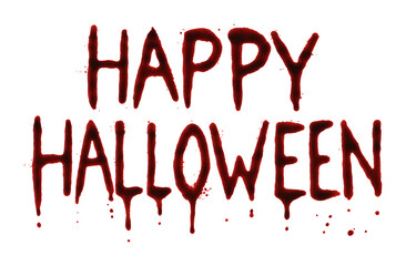dripping happy halloween bloody text horror design font writing isolated on transparent background, extracted, png file