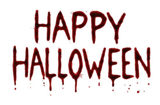 dripping happy halloween bloody text horror design font writing isolated on transparent background, extracted, png file