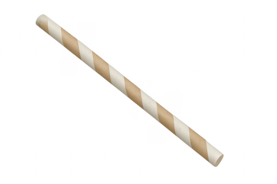 Diagonal paper drinking straw with white stripes on transparent background