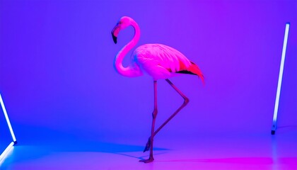 Pink flamingo in vibrant neon light