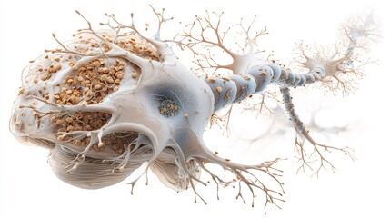 Fototapeta premium Alzheimers disease brain anatomy human neuron degeneration amyloid plaques tau tangles microscopic structure nervous system disorder cellular detail medical illustration clean white background