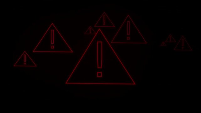 Alert or Warning Screen, System Compromised or Hack, Cyber Attack animation with Alpha Channel, Multiple Red neon Glowing Alert Signs Flashing concept, Technology and Data Breach Infographic, Malware.