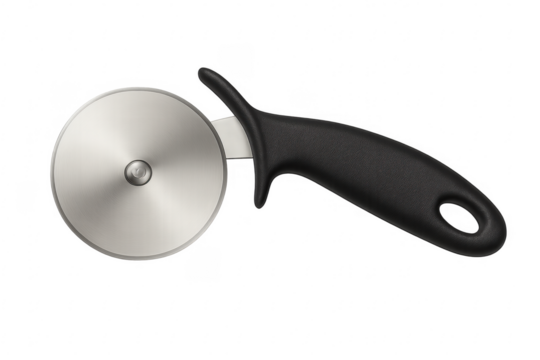 Pizza cutter with black handle on transparent background