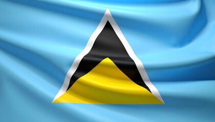 Saint Lucia Flag with waving, and closeup.