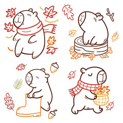Capybara Autumn Activities Illustration Set