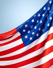 Obraz premium Draped American flag against a light blue backdrop