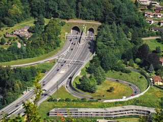 Motorway exit Lugano South in canton Ticino, Switzerland © Taljat