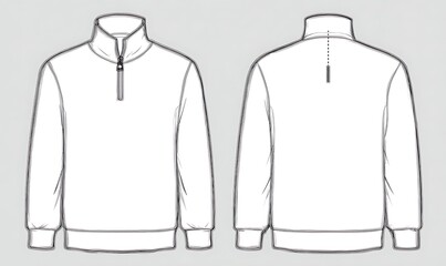 Quarter zip sweatshirt. Men's casual clothing. Vector technical sketch. Mockup template