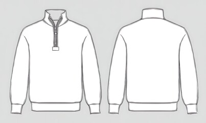 Quarter zip sweatshirt. Men's casual clothing. Vector technical sketch. Mockup template
