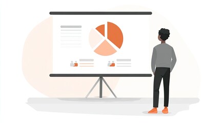 Person Reviewing Data Presentation With Pie Chart And Graphs On White Background Business Analytics Report Visualization