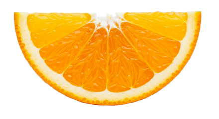 Close up view of a vibrant orange slice with juicy segments against a in full frame