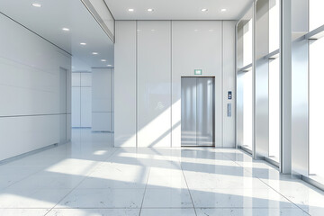 近代的で清潔感のあるオフィスビルのエレベーターホール