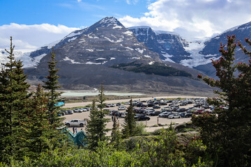 Majestic Columbia Icefield and Athabasca Glacier along Icefields Parkway, showcasing ancient ice, rugged peaks, and pristine wilderness.