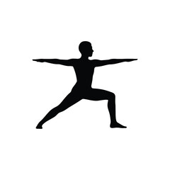 Yoga Warrior II Pose Silhouette (Virabhadrasana II) – Black on White Vector