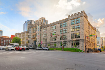 Fototapeta premium The historic Gothic style Hume Fogg High School building dating from the early 20th century and on the National Register of Historic Places in downtown Nashville, Tennessee, Southern USA.