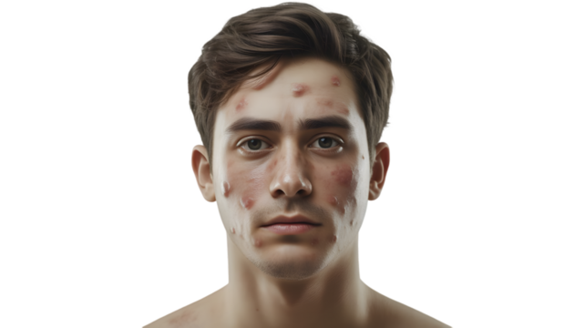 Young man with vitiligo skin condition portrait isolated on transparent background