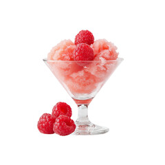 Refreshing Raspberry Granita in a Martini Glass with Fresh Raspberries