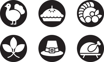Autumn Harvest Icons Set Black and White Vector Illustration on Transparent Background