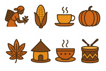 Autumn harvest icons: traditional and seasonal elements in flat design