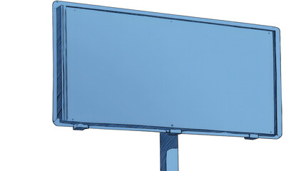 Obraz premium Front-facing blue road sign illustration, empty and clean, drawn in anime style with soft shading and transparent background.