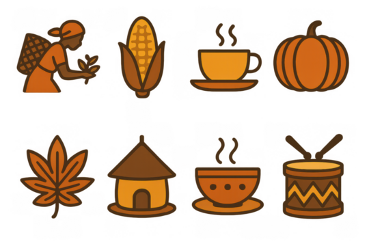 Autumn harvest icons: traditional and seasonal elements in flat design