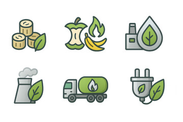 Fototapeta premium Eco-friendly energy and recycling icons in modern outline style