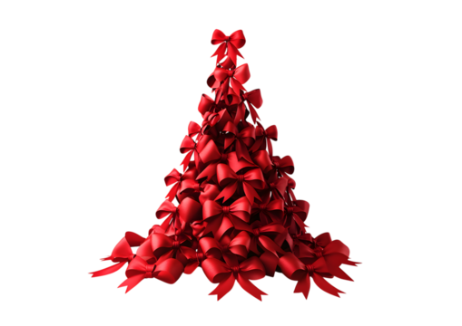 Red Ribbon Bow Christmas Tree isolated on a transparent background