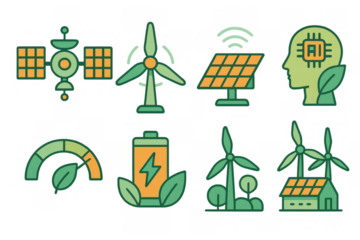 Eco-friendly technology icons highlighting renewable energy solutions and ai integration