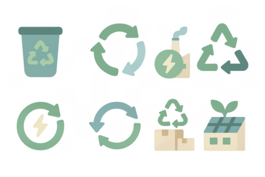 Eco-friendly recycling and energy icons in pastel colors