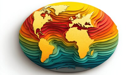 Colorful Layered World Map Illustration Global Temperature Data Visualization