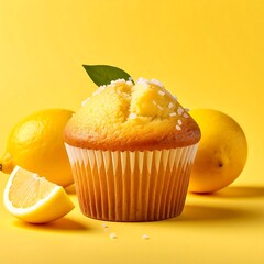 Lemon muffin on a yellow background