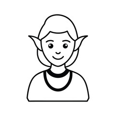 Elf Line Art Silhouette Vector Illustration on White Background