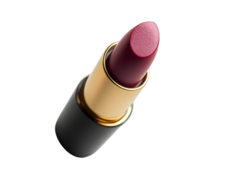 Burgundy Lipstick with Gold Casing isolated on a transparent background