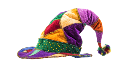 Colorful Jester Hat with Pom isolated on a transparent background