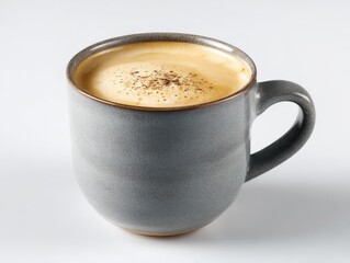 Aromatic Coffee Drink in Ceramic Mug: Freshly Brewed Hot Beverage on White Background