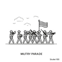 Dynamic military parade marching with pride, showcasing patriotism and strength under the waving American flag, perfect for patriotic themes.