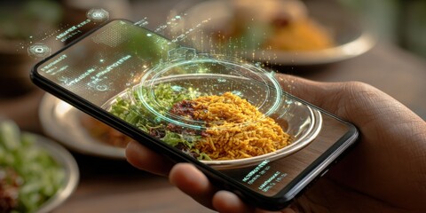 Augmented reality mobile application displays dietary information for healthy food and nutrition analysis via smartphone technology