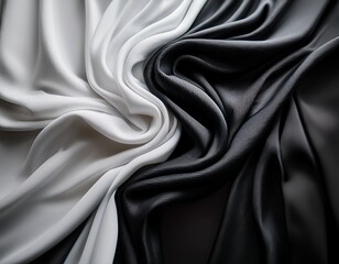 Fototapeta premium elegant interplay of black and white fabrics draping softly on a serene surface showcasing textures and luxurious materials in delicate harmony