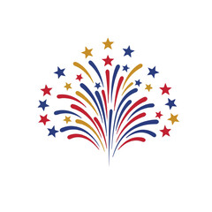 Festive fireworks display with stars and vibrant colors for celebration, independence, or holiday event, originally a scalable vector graphic