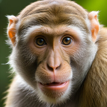 macaco Rhesus (Macaca mulatta) close up de cabeza de mono con gesto gracioso sacando la lengua