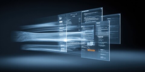 Abstract futuristic interface with data streams, representing advanced technology and digital transformation in a dynamic modern style