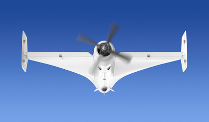 Propeller military surveillance drone flying in the sky