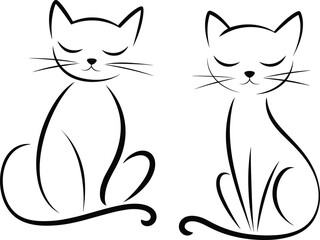Minimalist line art cats illustration – elegant black line feline drawings with closed eyes, graceful cute pet animal designMinimalist line art 