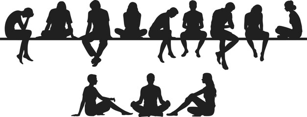 People sitting silhouettes posture black vector illustration 