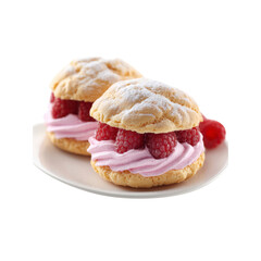 Delicious Raspberry Cream Puffs on White Plate