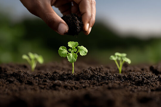 sustainable gardening, sowing seeds in rich soil for a sustainable community garden on world food day promotes sustainability