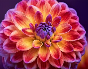 red yellow purple dahlia bloom close up